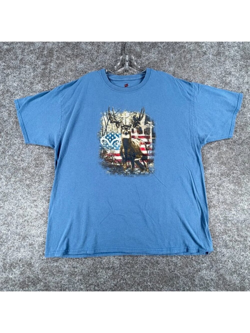 Hanes Realtree American Flag And Deer Graphic T-Shirt Mens XL Blue Comfort Soft